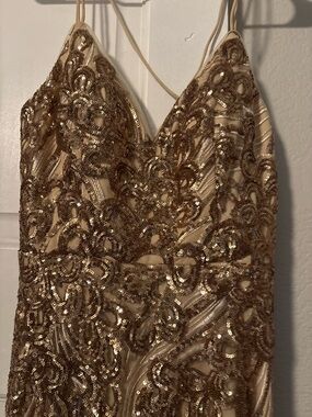 Gold Sequin Embellished Spaghetti Strap Dress
